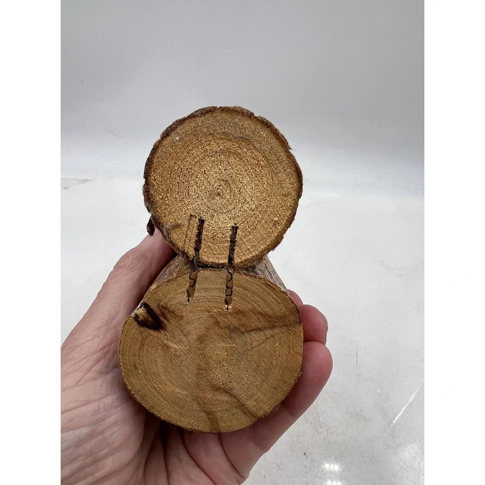 Hand Carved Wood Pelican Pair Figurines on Log Bases Rustic Coastal Folk Art